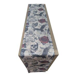 Artoid Mode Retro Gothic Skull Day of The Dead Halloween Table Runner, Roses